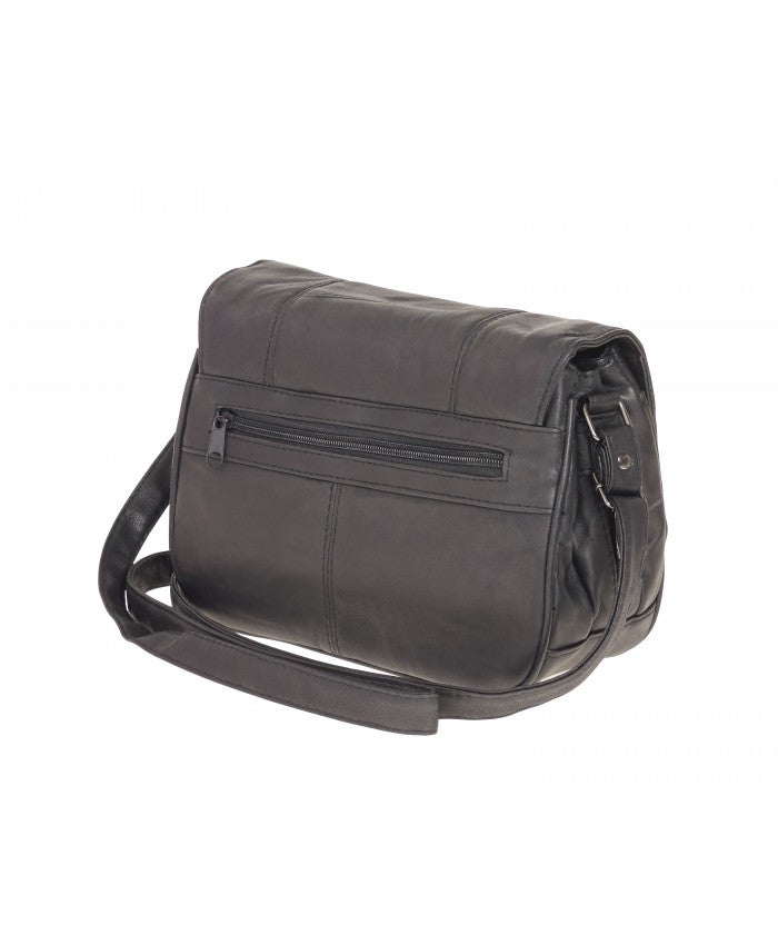 Lorenz Sheep Nappa Flapover Bag with 3 Inner Zips, Back Zip & Side Zip Pocket