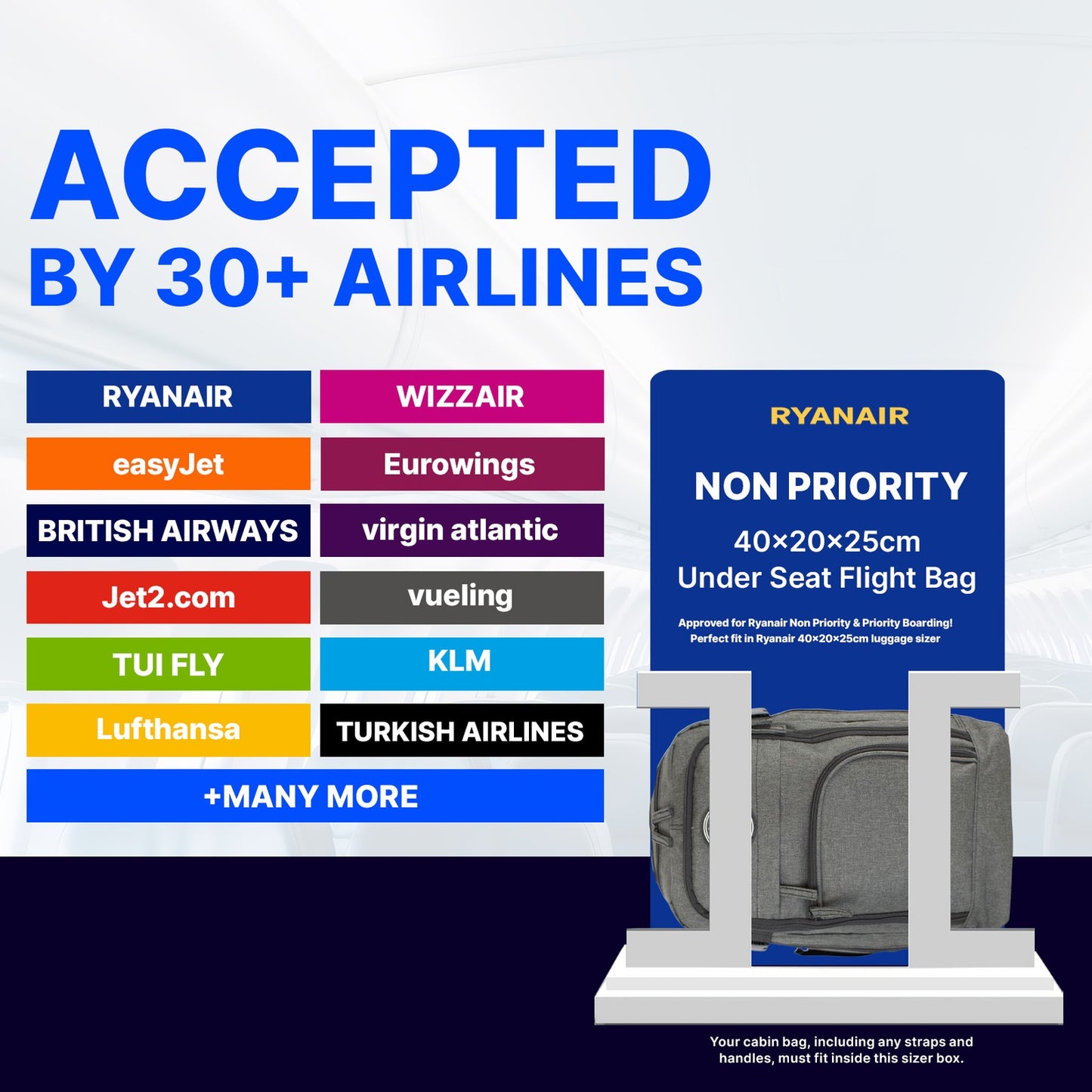 RyanAir Approved 40x20x25cm Underseat Backpack - Cabin Rucksack