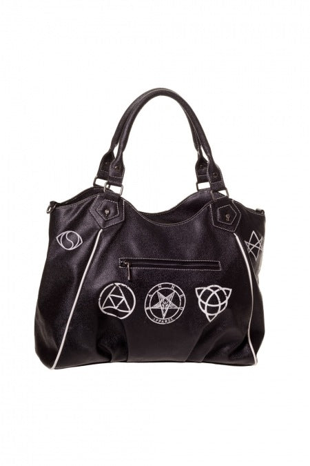 Banned Retro Black Skull Pentagram Handbag