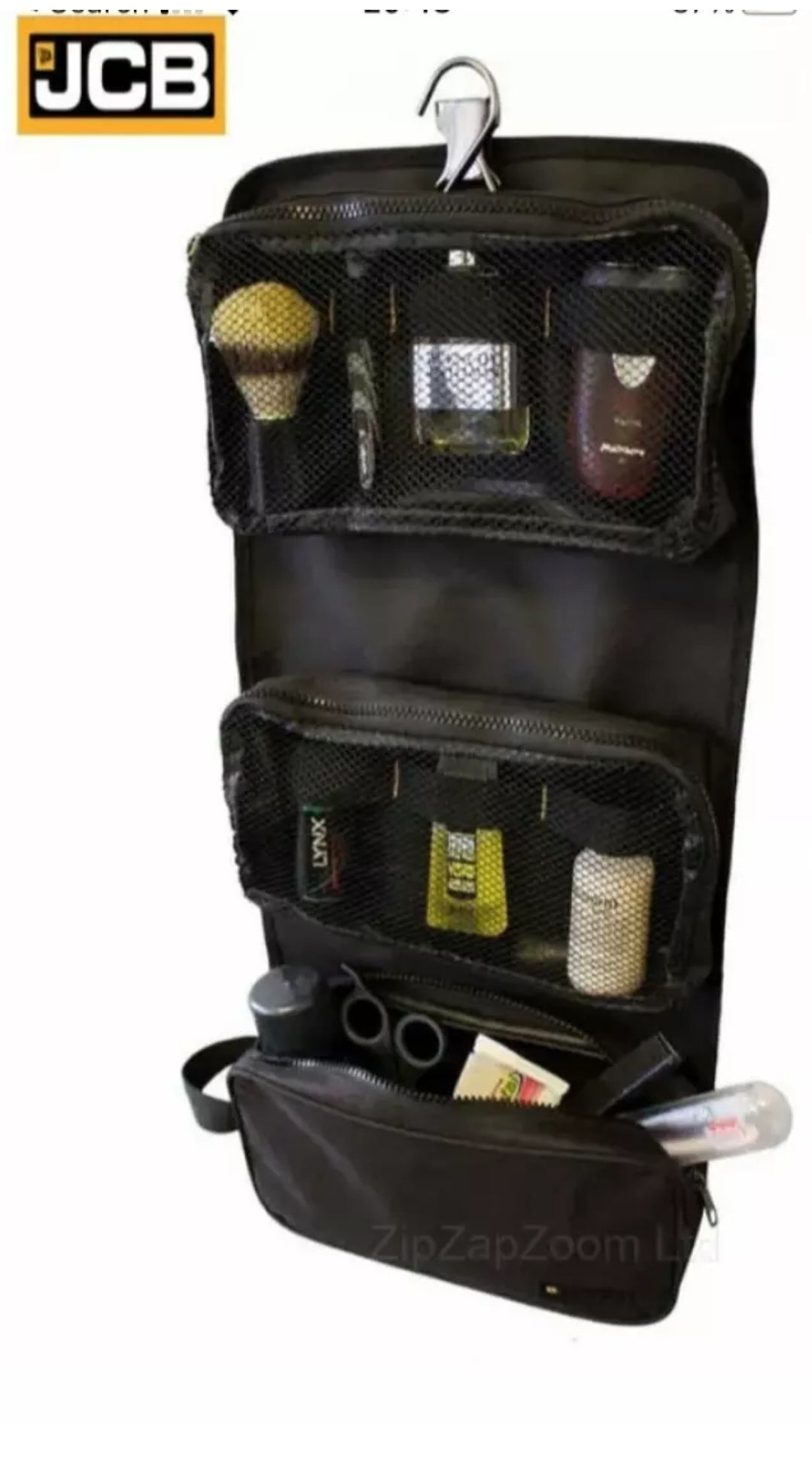 Mens JCB WASH BAG Travel Hanging Gents Toiletry Shower Shaving Case Black UK