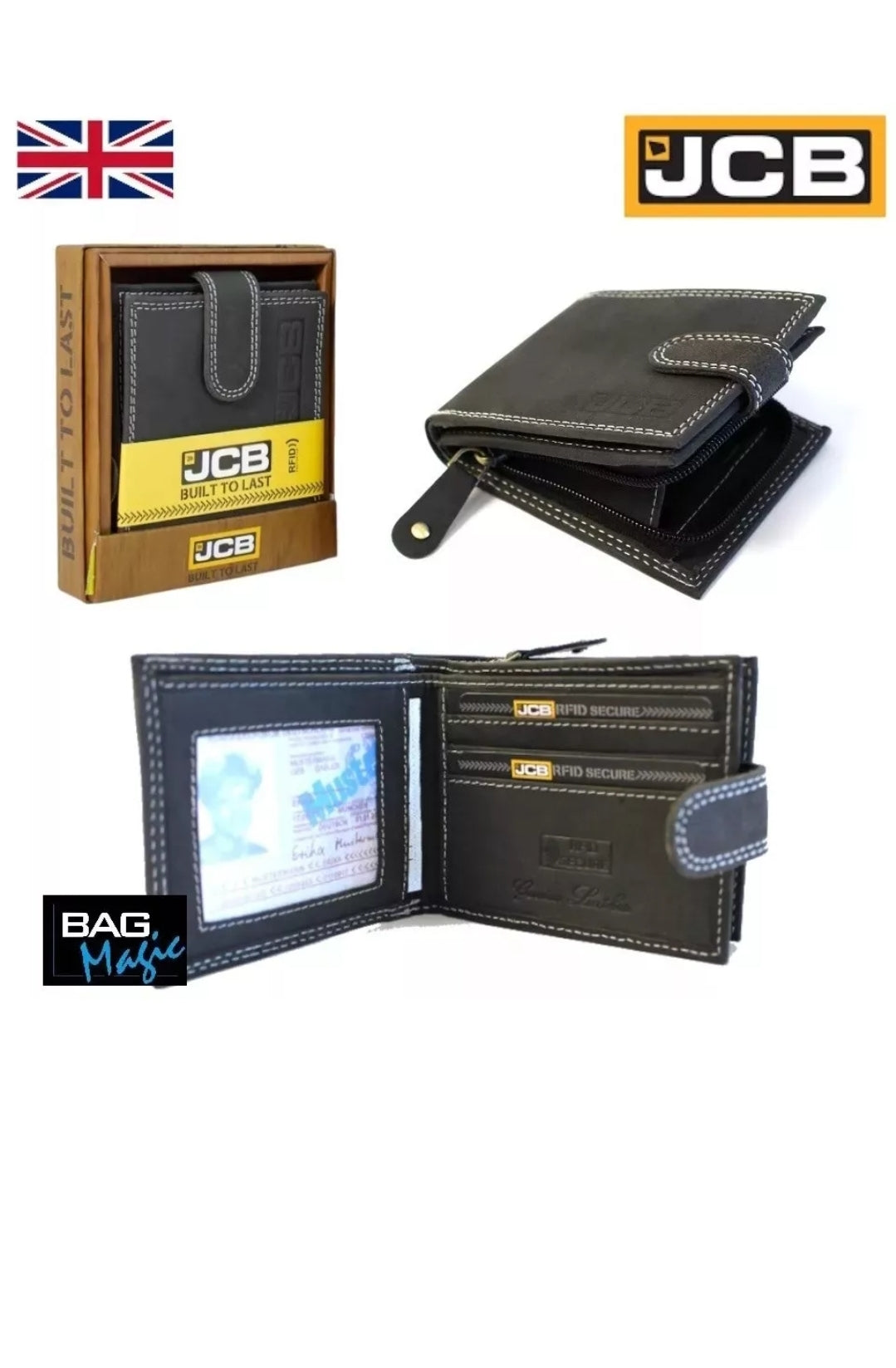 JCB RFID Leather Wallet with Coin Pocket – Men's Bifold Card Holder, Gift Boxed