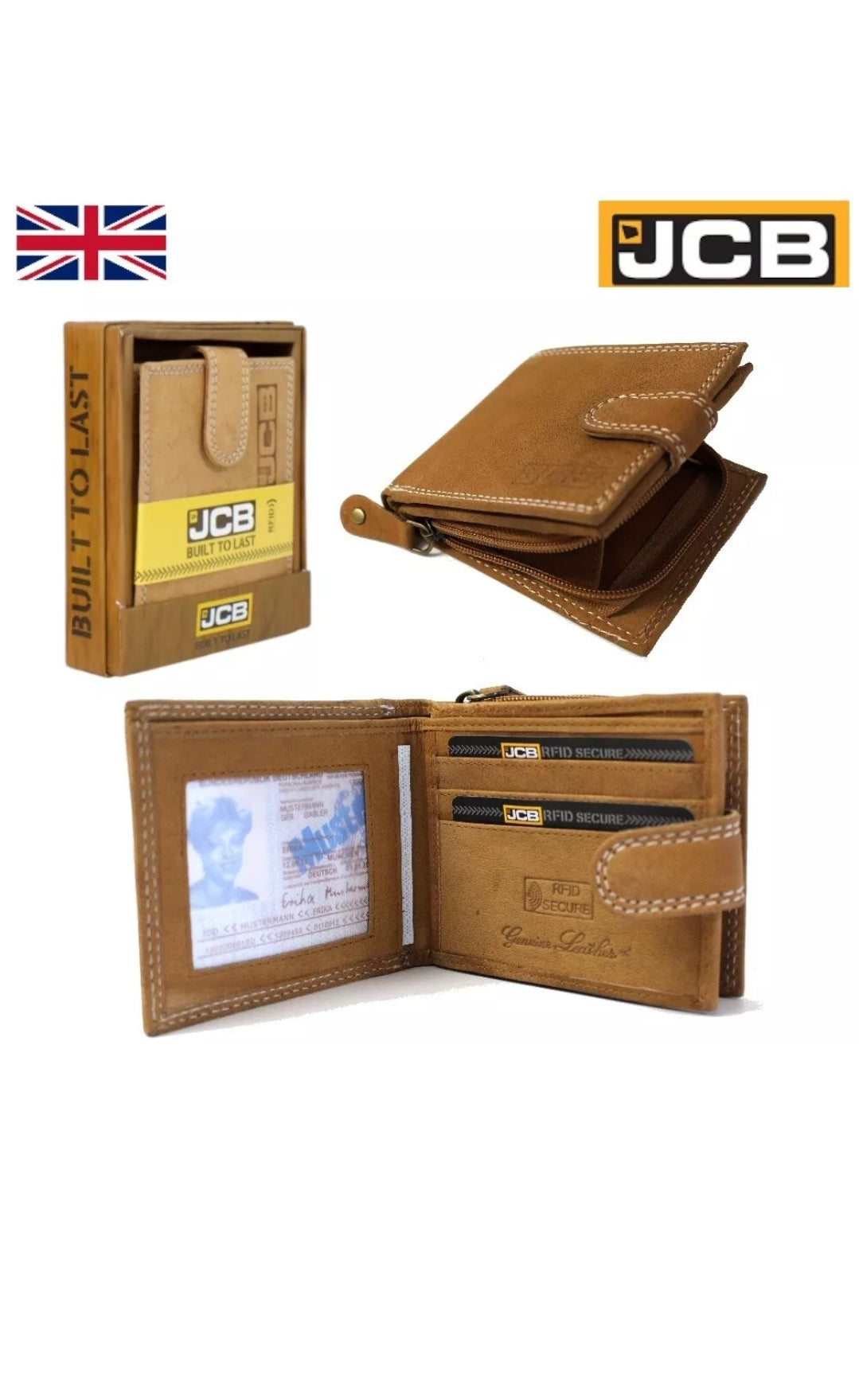 JCB RFID Leather Wallet with Coin Pocket – Men's Bifold Card Holder, Gift Boxed