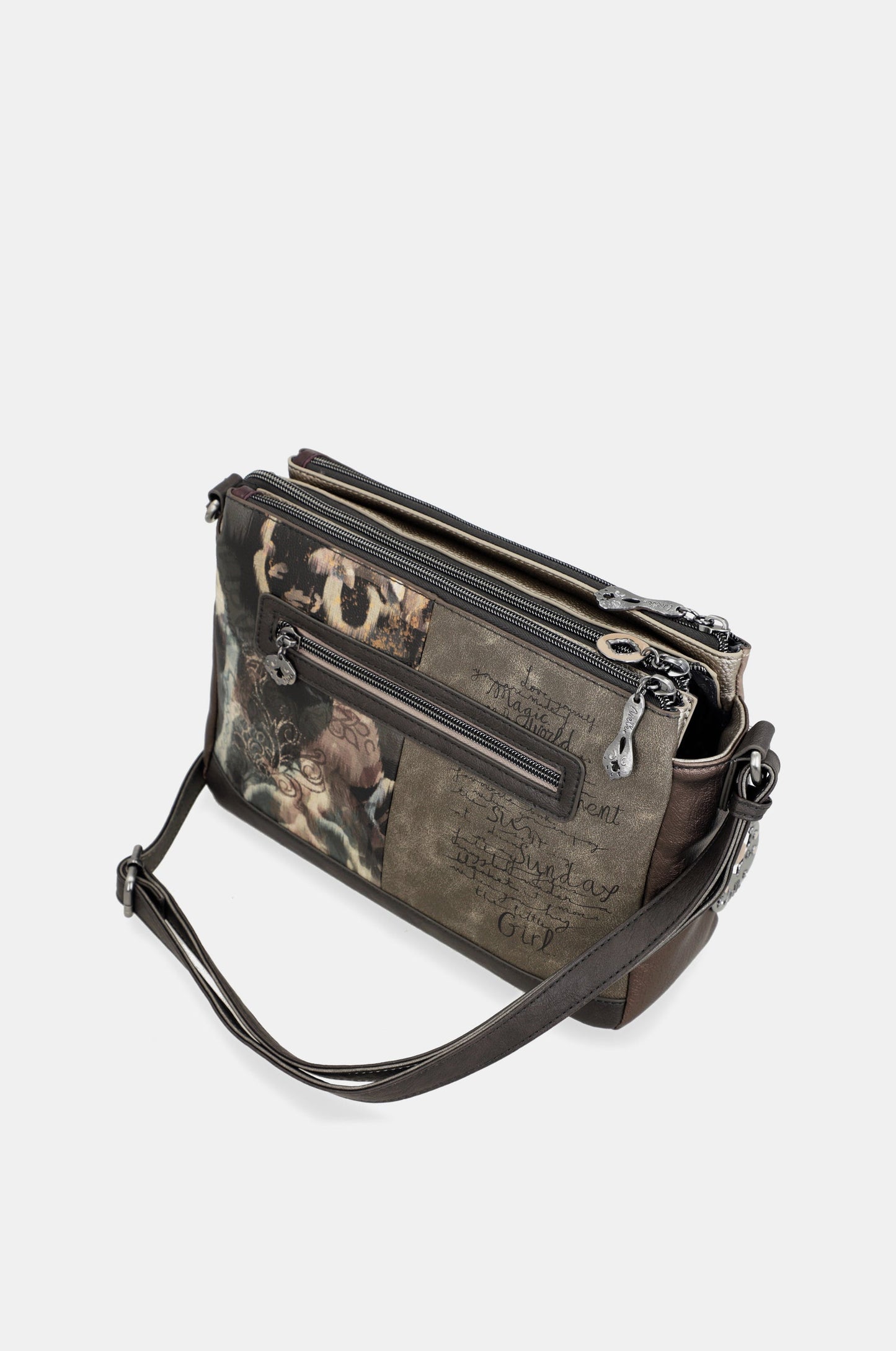 Real 3-compartment printed crossbody