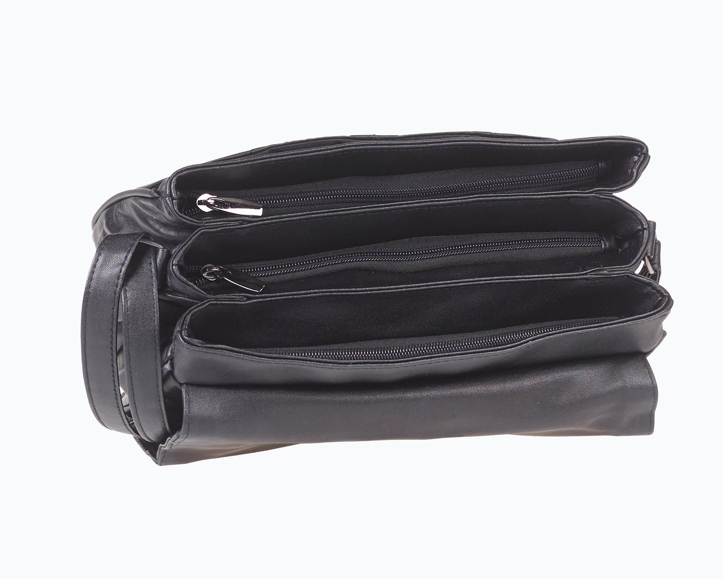 Lorenz Sheep Nappa Flapover Bag with 3 Inner Zips, Back Zip & Side Zip Pocket