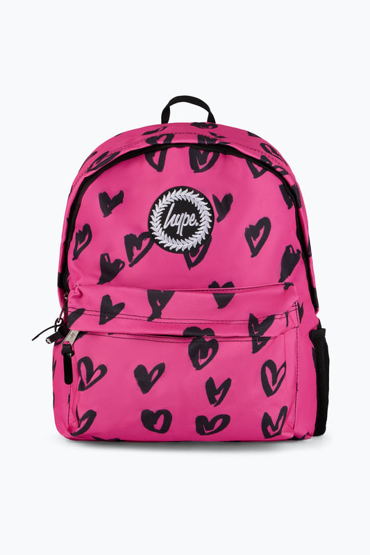 Hype Unisex Pink/Black Glitter Scribble Hearts Backpack