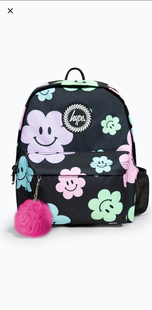 Hype Girls Iconic Black Happy Flower Backpack