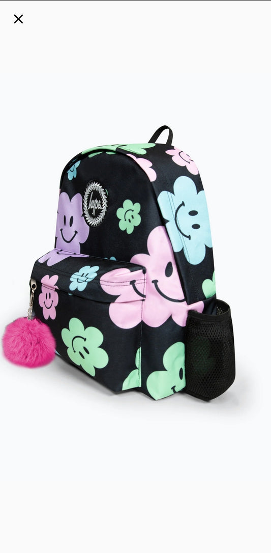 Hype Girls Iconic Black Happy Flower Backpack