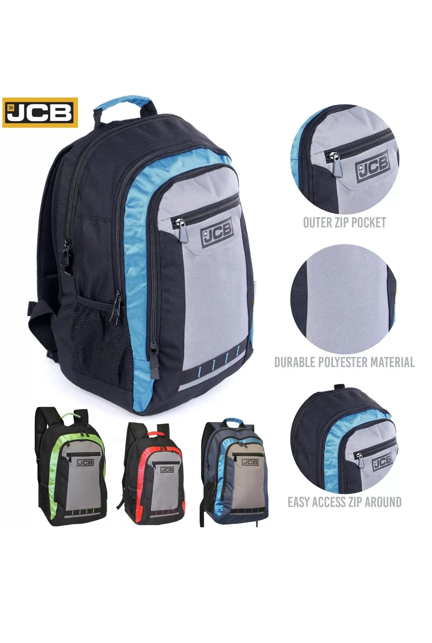 Large Backpack Rucksack JCB Multi Zip Pocket Fishing Hiking Travel Heavy Duty