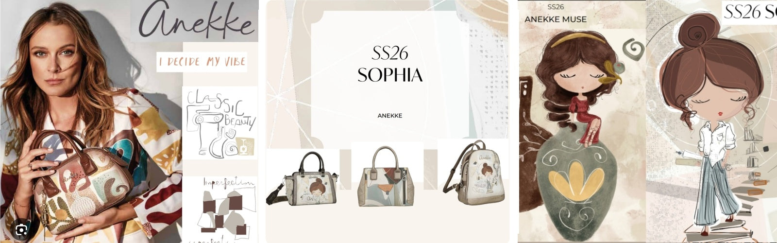 Collage of Anekke bags with models and product images on a white background