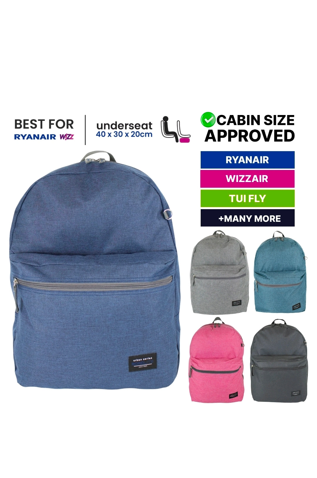 40x30x20cm Ryanair Free Cabin Bag Backpack Airline Approved Hand Luggage Travel