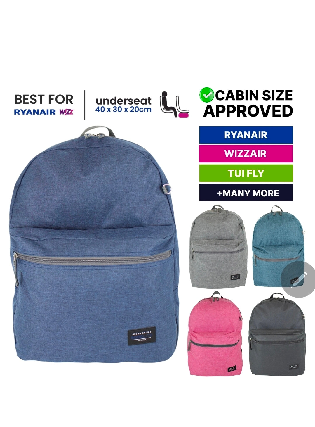 40x30x20cm Ryanair Free Cabin Bag Backpack Airline Approved Hand Luggage Travel