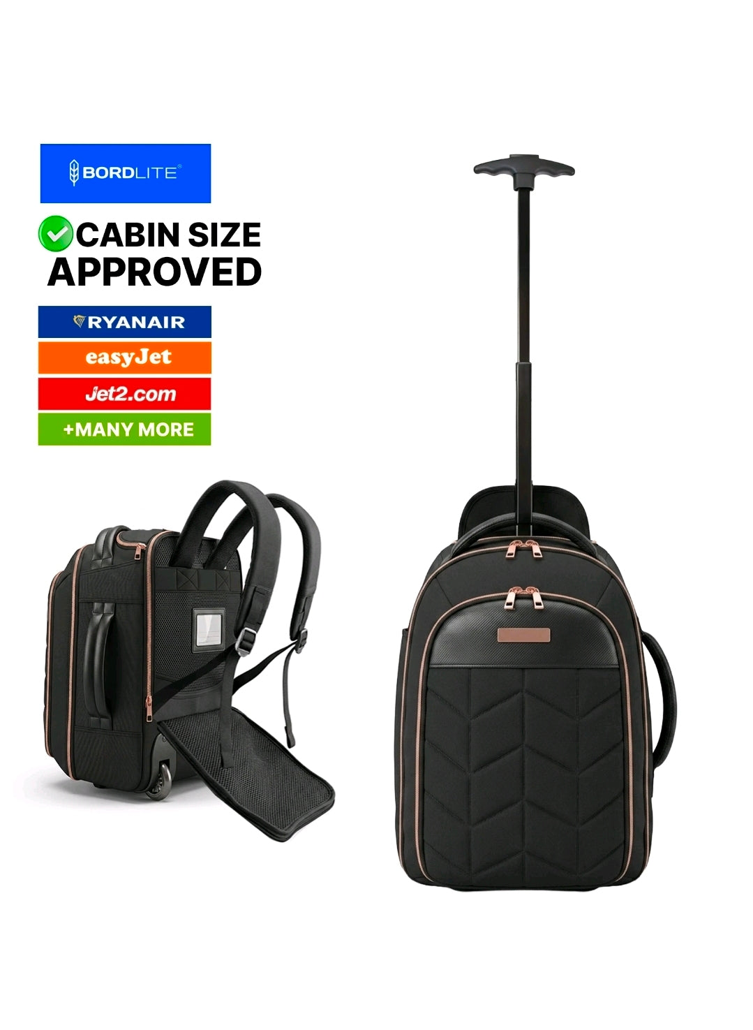 Ryanair Free Underseat Wheeled Bag 40x25x20cm 2in1 Backpack Trolley Holdall