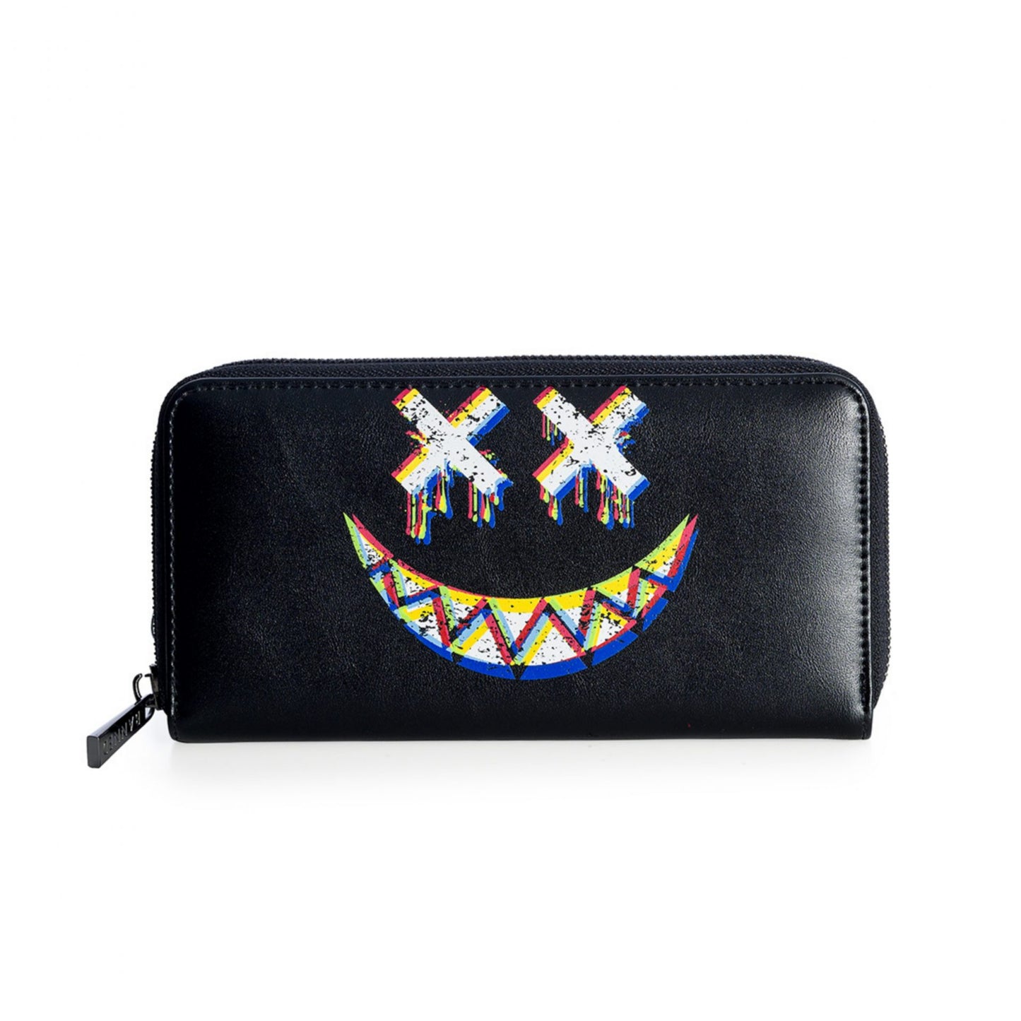 Glitched Black Monster Purse Graphic Smiley Face Banned Apparel Zip Around Long Wallet