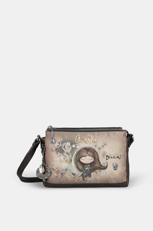 Real 3-compartment printed crossbody