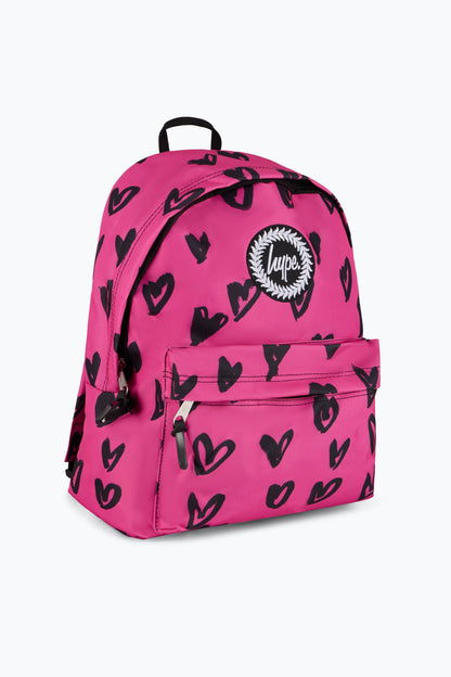 Hype Unisex Pink/Black Glitter Scribble Hearts Backpack
