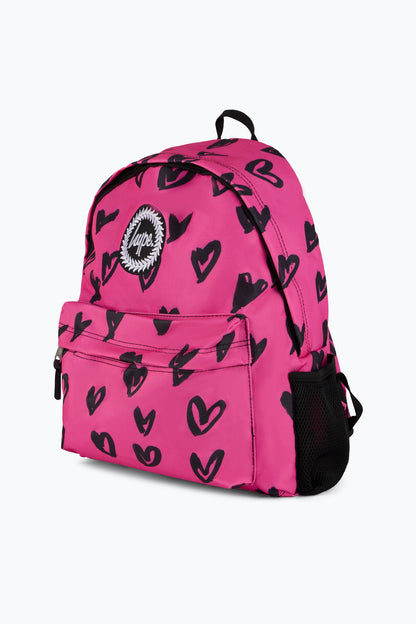 Hype Unisex Pink/Black Glitter Scribble Hearts Backpack