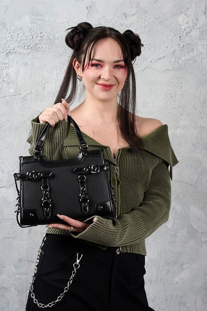 Black Black Ledger Satchel Bag