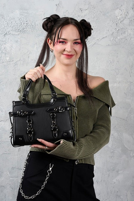 Black Ledger Satchel Bag