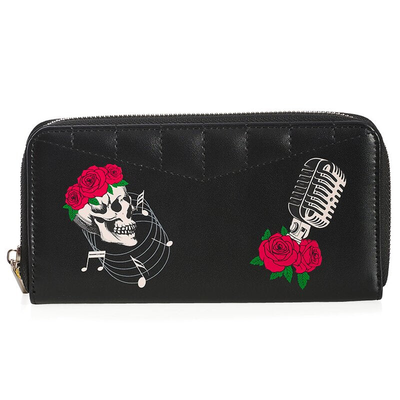 Lost Queen Nashville Music Noted Skull Rose Gothic Punk Printed Zip Wallet
